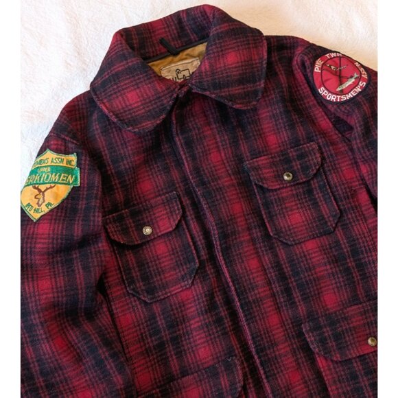 Woolrich Vintage 60s Heavy Wool Hunting Mackinaw Buffalo Check Jacket Patches 42 - Picture 1 of 16
